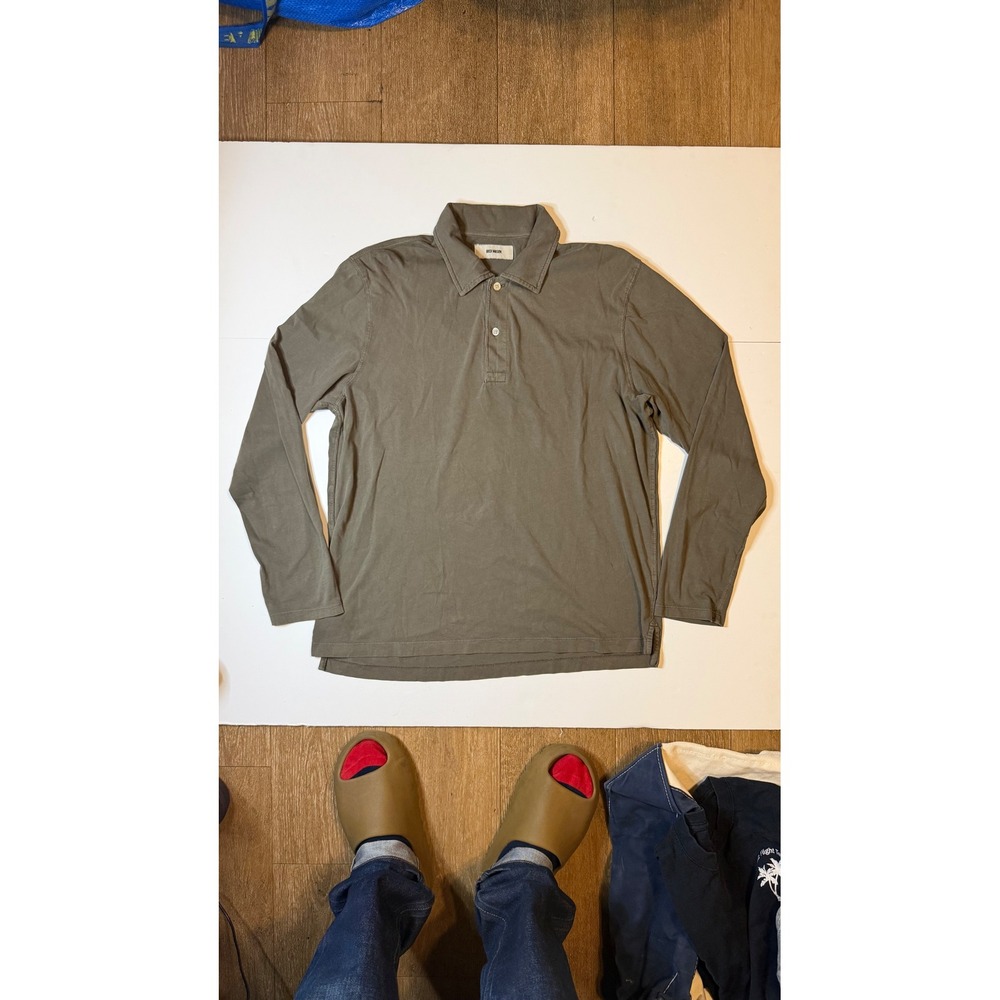 Buck Mason Polo Shirt Mens L Olive Green Long Sleeve Cotton